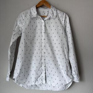 Garnet Hill Women's Button Shirt White Top Long Sleeve Organic Cotton Size 8